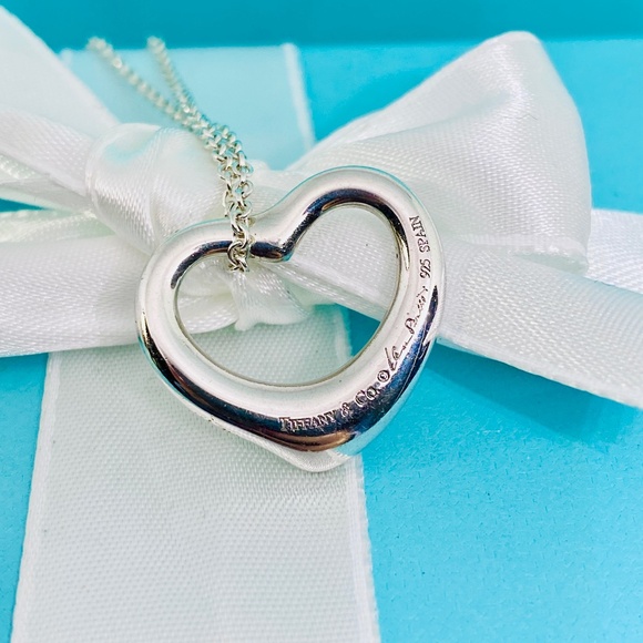 Tiffany & Co Peretti open heart necklace .925 6.8 grams 22mm 16” box MSRP $625 - Picture 1 of 10